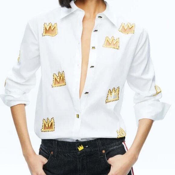 Alice + Olivia Tops - Alice + Olivia X BASQUIAT FINELY EMBELLISHED BUTTON DOWN XL